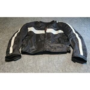 Firstgear Mesh Motorcycle Riding Jacket Mens XL Black White Racing Stripe Zip Up